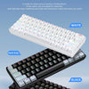 A display showing four color schemes of a good-looking mini and compact design keyboard in white, dark gray, and black.