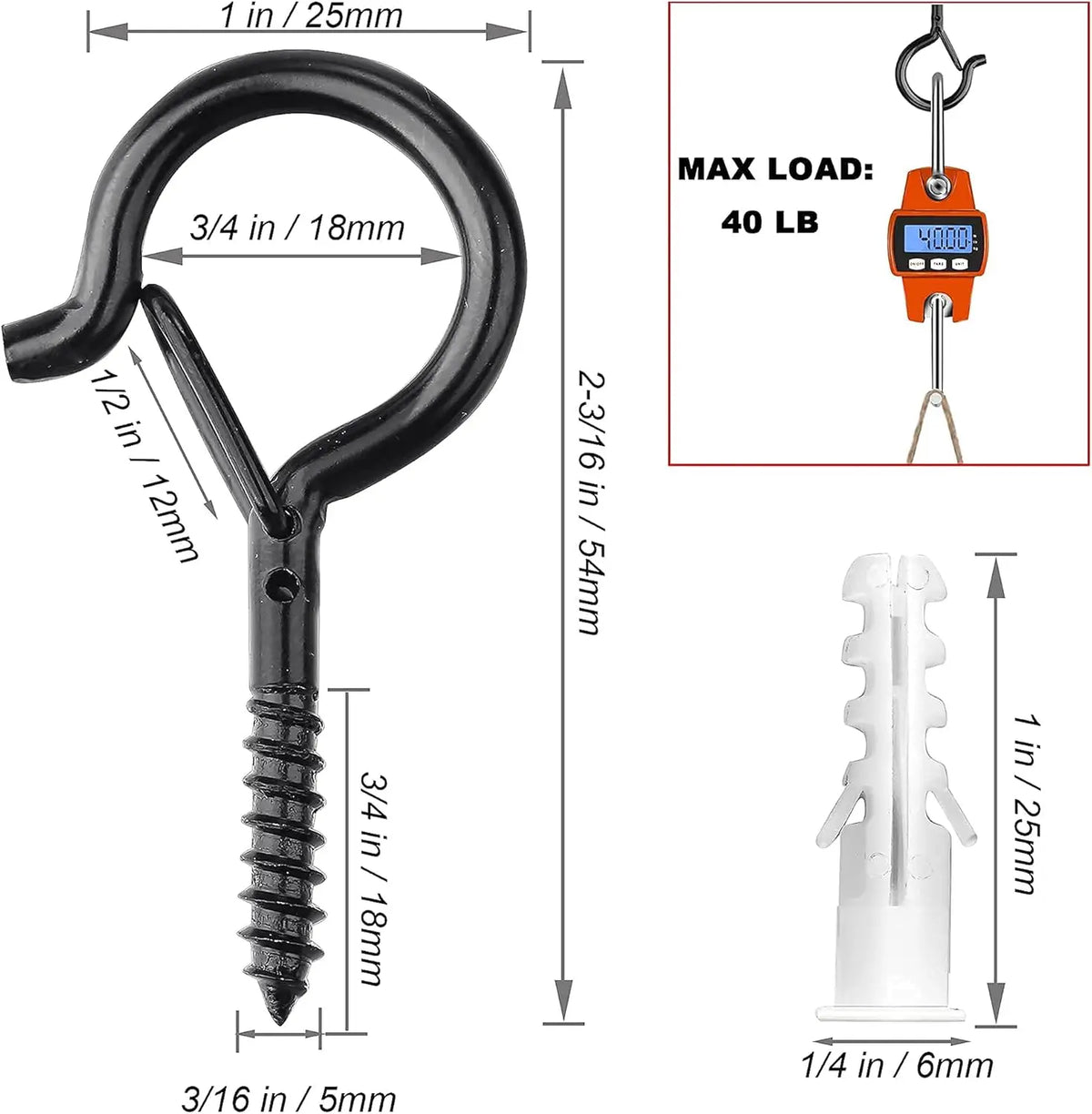 Heavy-Duty Ceiling Hooks for Hanging Plants, Lights & More (20-Pack)