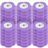 A set of purple wall-mounted toilet brushes with disposable heads arranged in a grid.