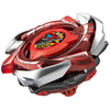 A red and silver precision metal spinning top with a dragon design, shown from an angled view.