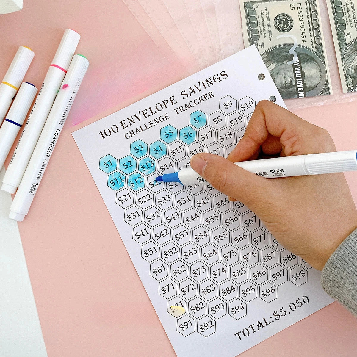Savings Challenge Binder with Cash Envelopes