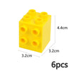 A yellow set of six chunky building blocks for kids.