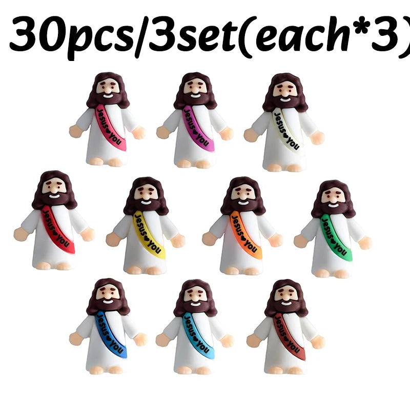 A set of thirty mini Jesus figurines for Easter and religious celebrations, packaged in three sets.