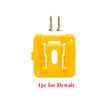Yellow wall mount battery holder for Dewalt 20V DCB200 and DCB203 batteries with two screws.