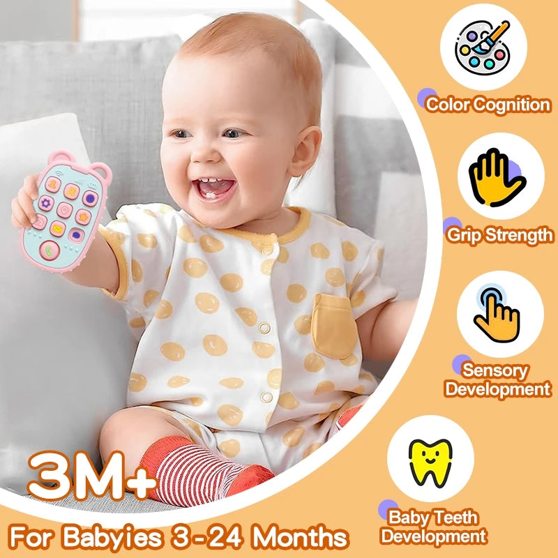 Baby Teething Gloves with Cartoon Bear Design