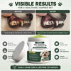 Jar of Kriath Pet Dental Cleaning Powder for fresh breath and oral health with before and after results shown