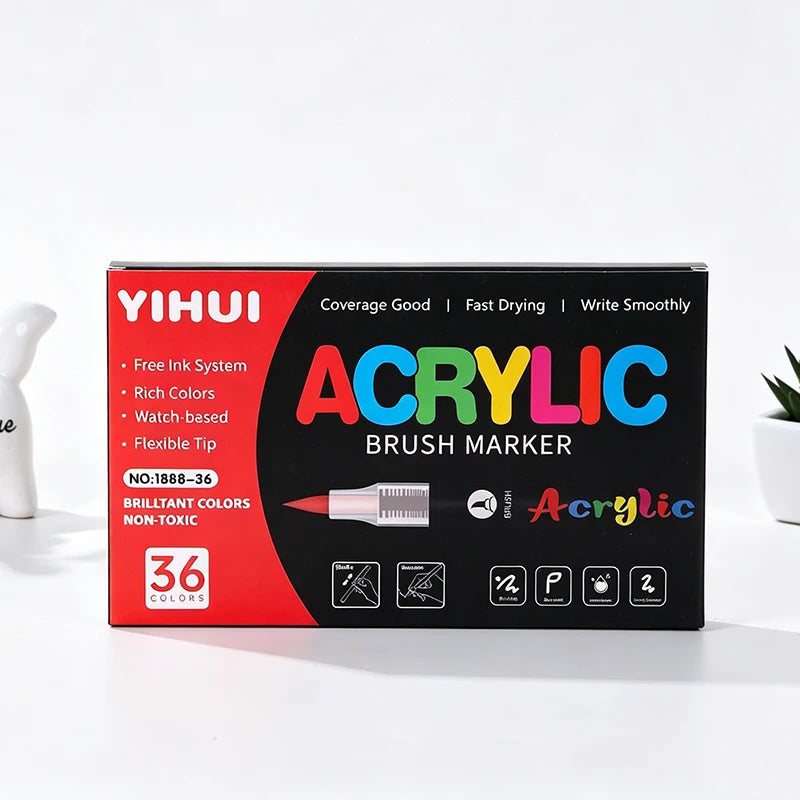 48-Color Acrylic Paint Markers with Soft Brush Tips