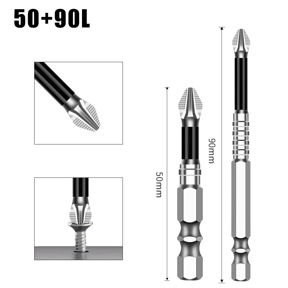 Magnetic Cross Head Screwdriver Bit Set (S2 Steel, Anti-Slip)