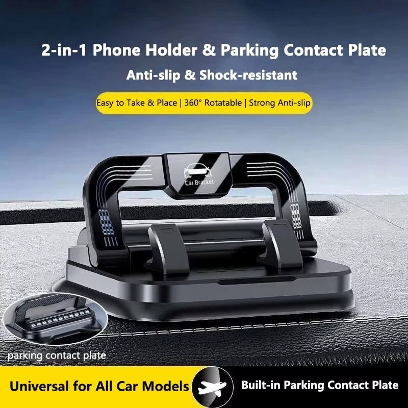 360° Rotating Car Phone Holder with Dashboard Mount and Parking Number Plate
