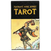 A black box for the Radiant Wise Spirit Tarot deck featuring an illustration of a figure with a staff and light rays.