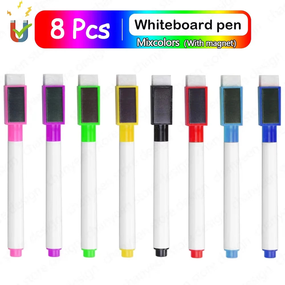 Magnetic Dry-Erase Pens with Refillable Ink, 8 Colors