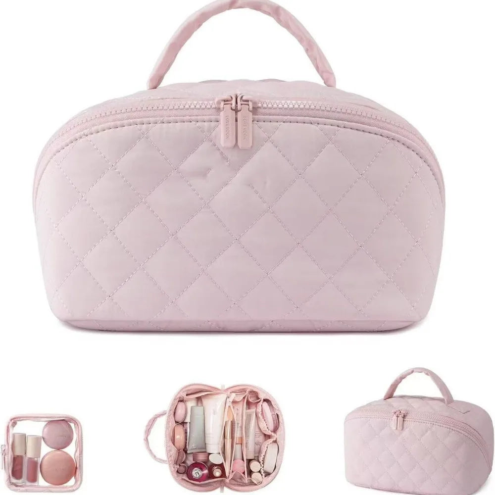 Wide-Open Lay-Flat Makeup Bag with Water-Resistant Lining