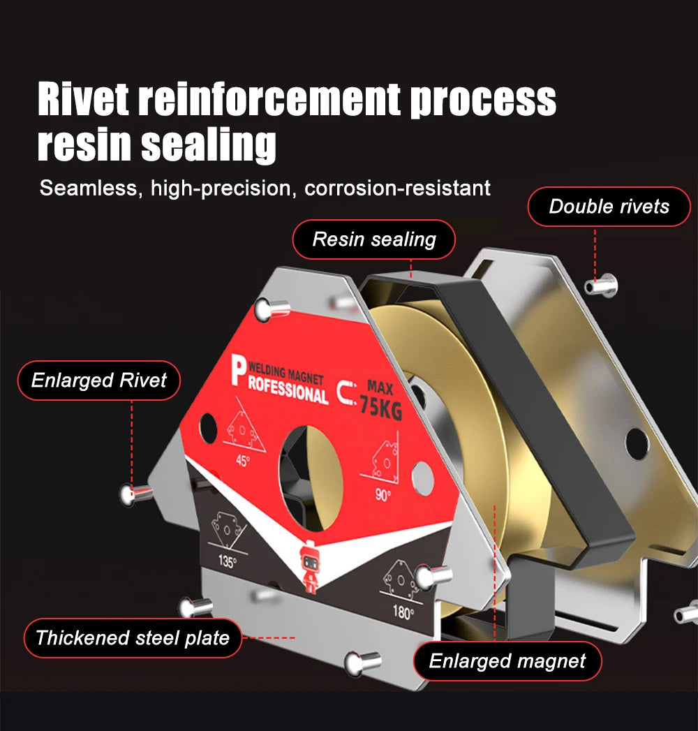Magnetic riveting process resin sealing equipment showing double rivets and thickened steel plates.