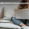 A person is using a multi-functional USB-C cable on a laptop while relaxing indoors.