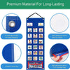 Blue storage bag with multiple visual cards for daily routine and chore charts