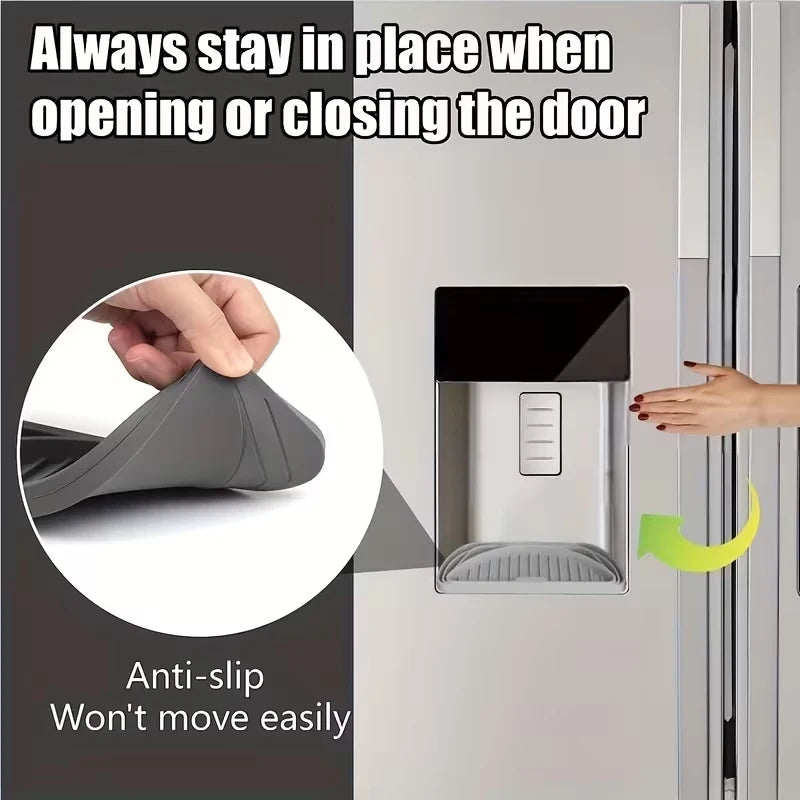 Anti-slip silicone drip tray with raised ridge used to prevent movement when opening or closing the refrigerator door.