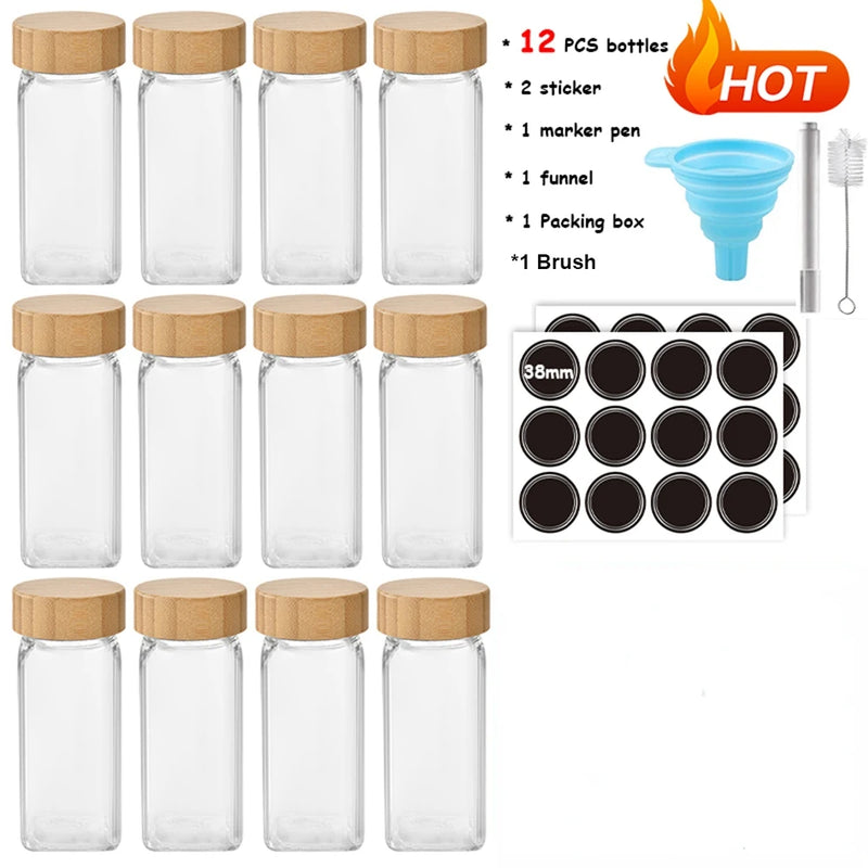 Glass Spice Jars with Bamboo Shaker Lids