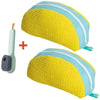Yellow and light blue shoe washing machine bag with a soft cleaning brush set