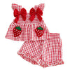 Strawberry Embroidered Plaid Tank Top and Shorts Set for Toddler Girls