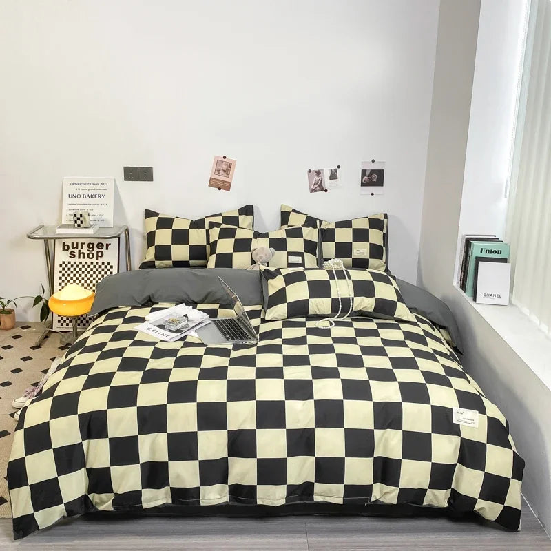 Black and White Plaid Duvet Cover Set with Pillowcases