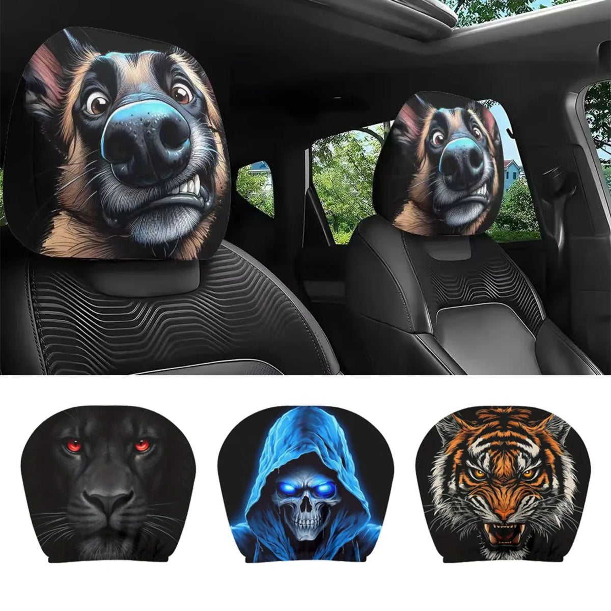 Wild Animal Print Car Seat Headrest Covers (2-Pack) – Universal Fit