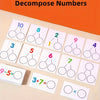 A set of cards showing various decomposition and arithmetic problems for teaching numbers to children.