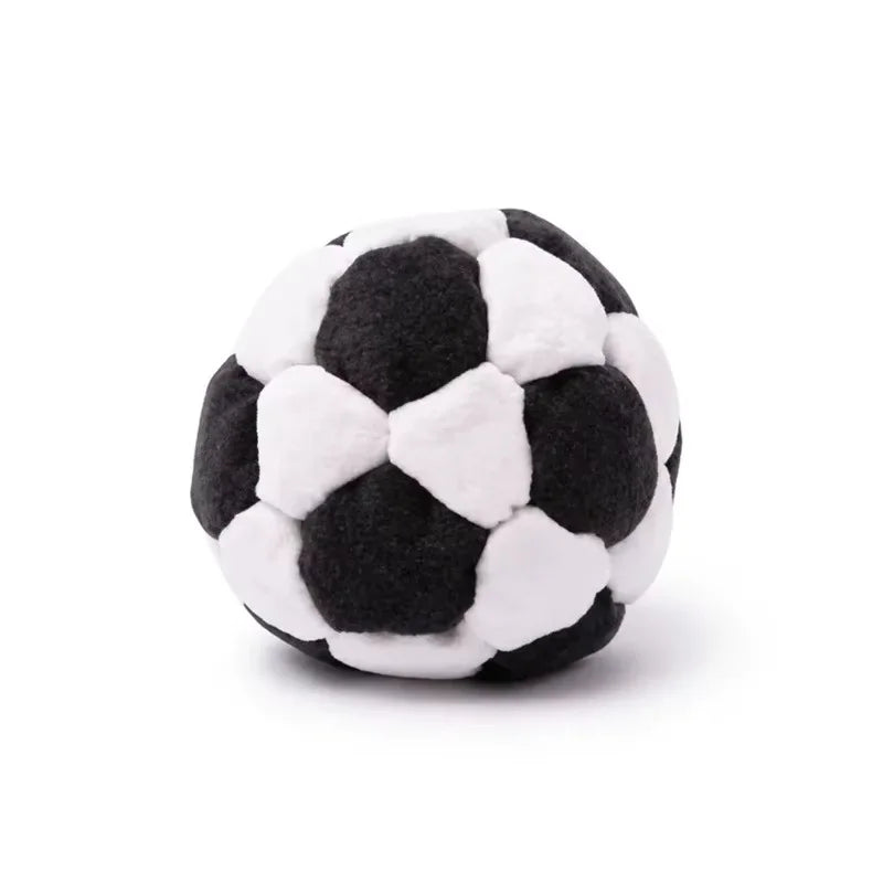 Hacky sack crochet fait main avec des billes noires et blanches duveteuses