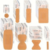 Various sizes of waterproof and breathable PE soft rubber bandages for fingers, wrists, and knuckles shown in packaging.