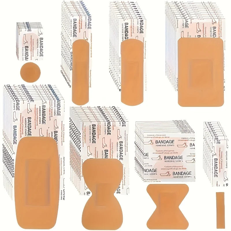 Various sizes of waterproof and breathable PE soft rubber bandages for fingers, wrists, and knuckles shown in packaging.
