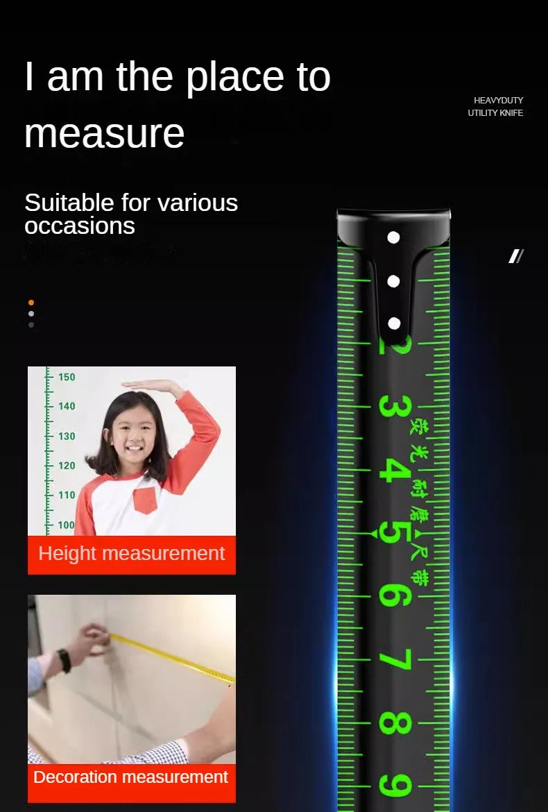 5m Fluorescent Steel Tape Measure with Self-Locking Mechanism