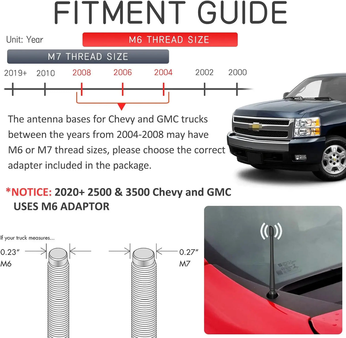 7-Inch Rubber Truck Antenna for Chevrolet Silverado & GMC Sierra