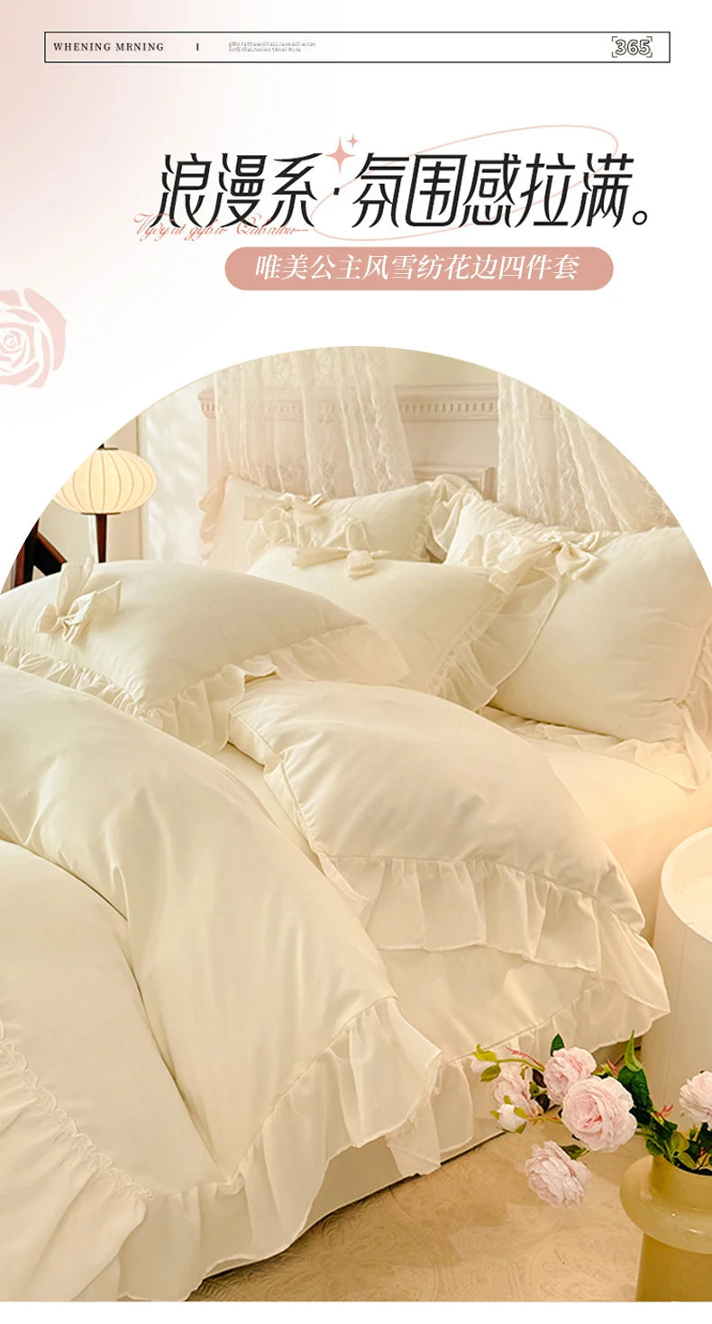 Princess Chiffon Duvet Cover with Romantic Ruffles