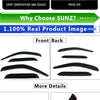 Black window visors for a Ford Ranger truck shown before and after installation.