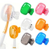 A collection of various colored portable electric toothbrush head covers and brush heads.