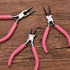 Pink Jewelry Pliers Tool Kit with Needle, Round Wire Cutter, and Curved Nose Pliers