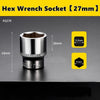 A close-up view of a 27mm hex wrench socket with a 12.5mm and 27mm size indicator on a dark surface.