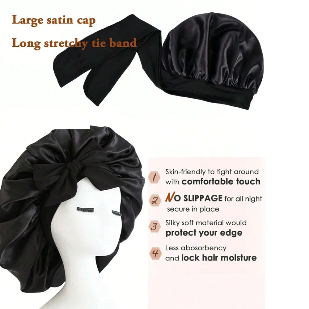 Adjustable Satin Sleep Bonnet with Tie Band