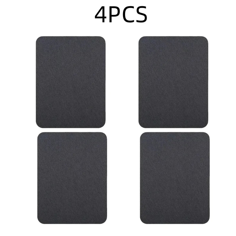 Four black iron-on fabric patches for clothing repair and DIY decor