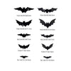 A collection of various sized black bat wall décor cutouts for Halloween parties.