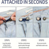 Three steps showing how to attach an adjustable metal jeans button extender for waistbands