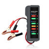 A black battery meter with an LED display showing Battery Mate status, used for checking car batteries.