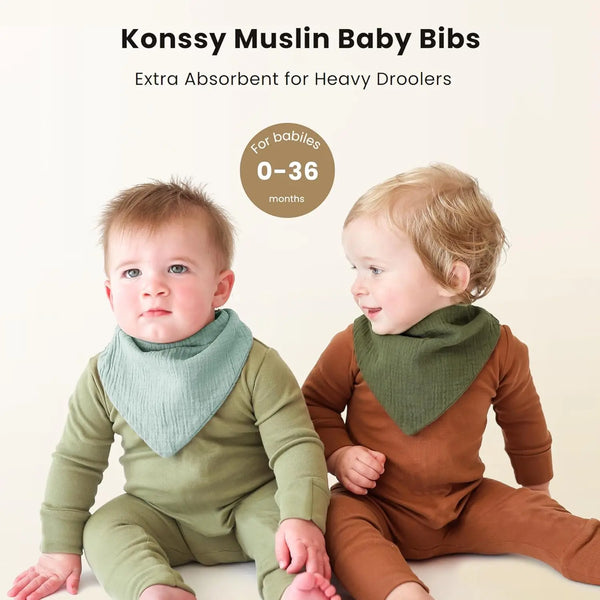 100% Cotton Muslin Baby Bibs with Adjustable Snaps – Multi-Use Drool & Burp Cloths (10/20/30 Pack)