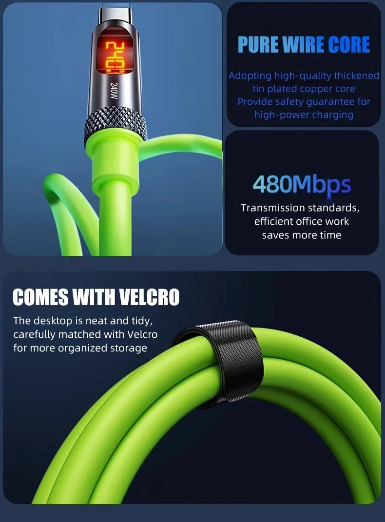 240W USB-C Fast Charging Cable with Digital Display