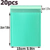 A rectangular teal padded bubble mailer with dimensions 15cm x 18cm and a thickness of 4cm.