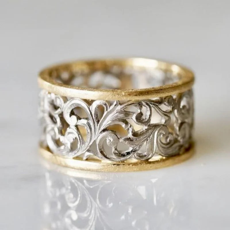 Two-Tone Copper Scroll Ring for Women