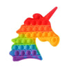 A brightly colored rainbow-shaped pop bubble fidget toy with multiple colored silicone bubbles.