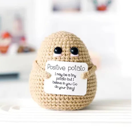 Handmade Wool Knit Potato Plush Doll with Inspirational Card