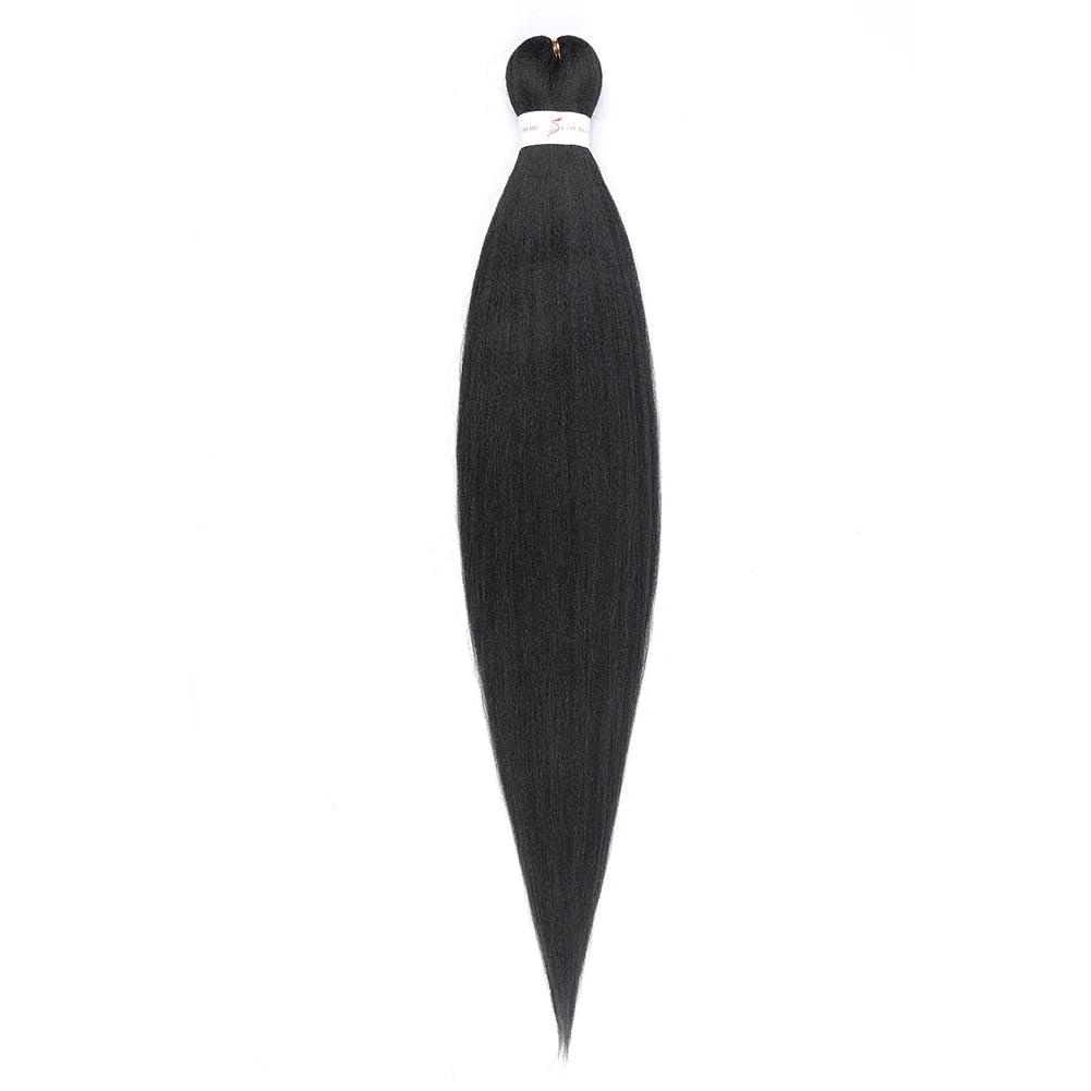 Bündel schwarz vorgestreckte Ombré-Flechtfrisuren mit weißem Band.