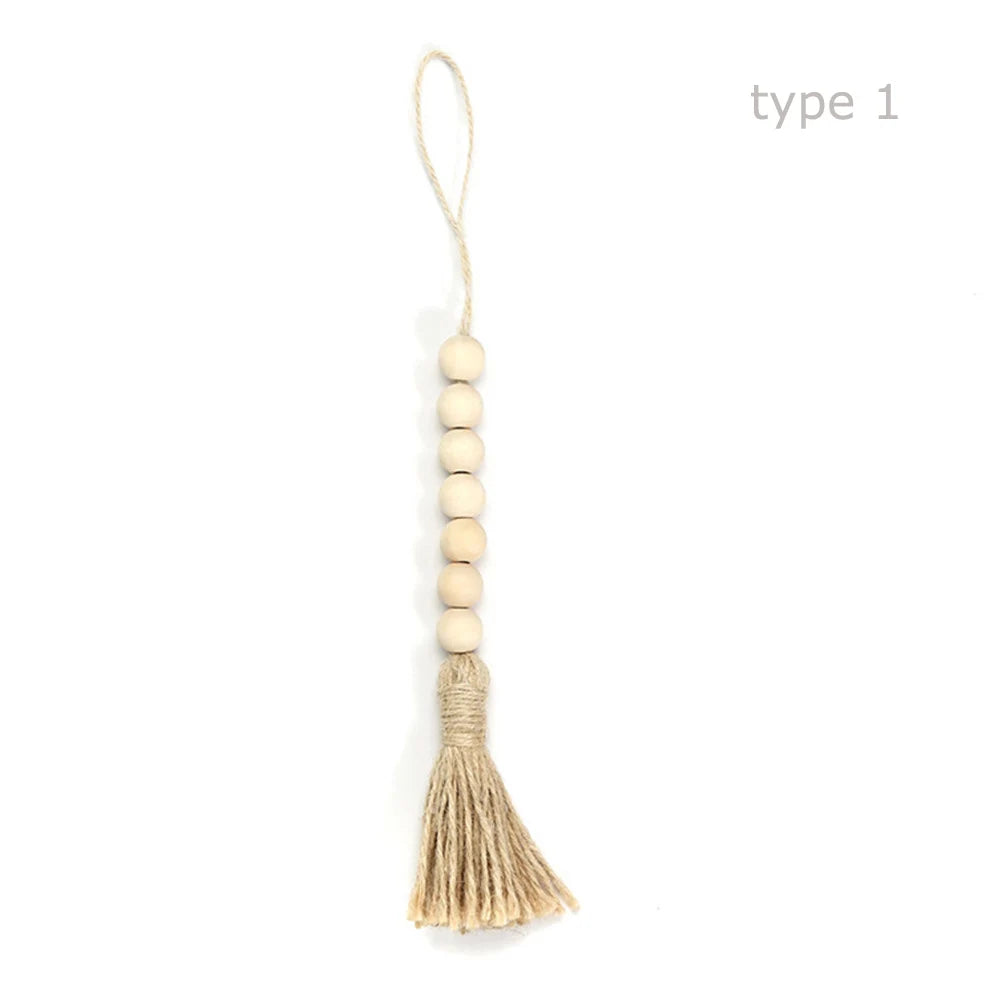 Handcrafted Natural Wood Bead Garland with Tassels for Boho & Farmhouse Decor