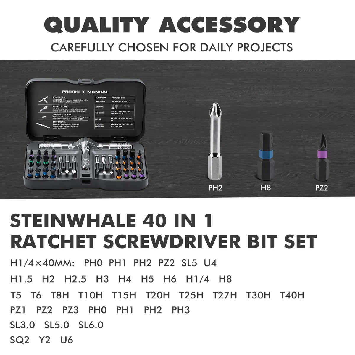 Gearless Ratchet Screwdriver Set with Magnetic S2 Steel Bits
